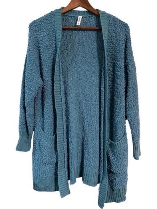 Zenana Outfitters Sweaters - Zenana Outfitters Chunky Popcorn Knit Open-Front Cardigan - Slate Blue